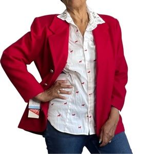 Vintage Red Wool Blazer International Scene Oversized  Size 12P